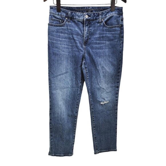 Chico's So Slimming Girlfriend‎ Crops Jeans Women's Size 10 Blue Medium Wash - Picture 1 of 10